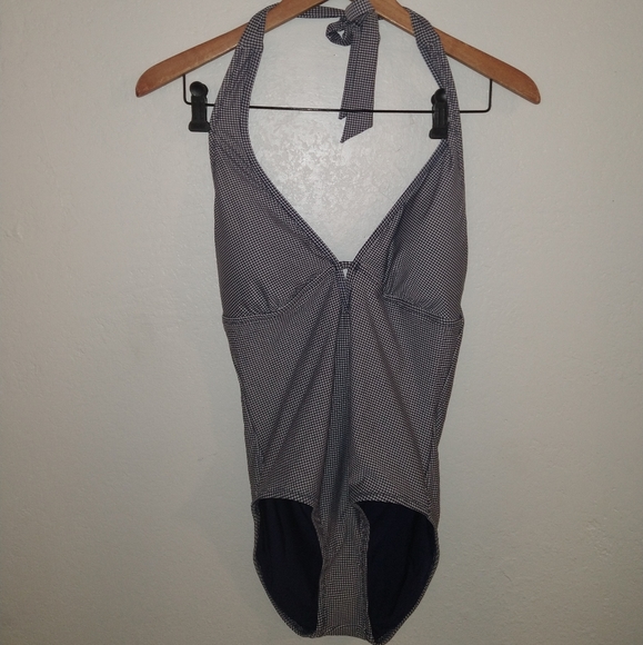NWT DRAPER JAMES Navy Gingham Keyhole Swimsuit - Picture 7 of 9